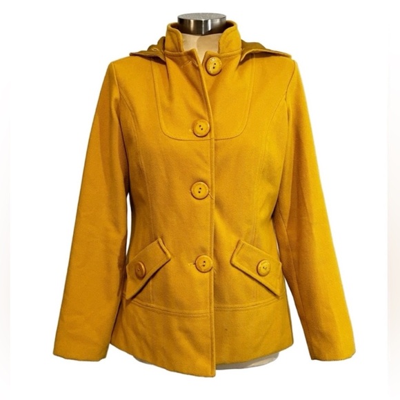Marqueza Peru Mustard removable hooded Coat jacket lined women’s size Medium - Picture 1 of 11